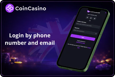 Login by phone number and email CoinCasino